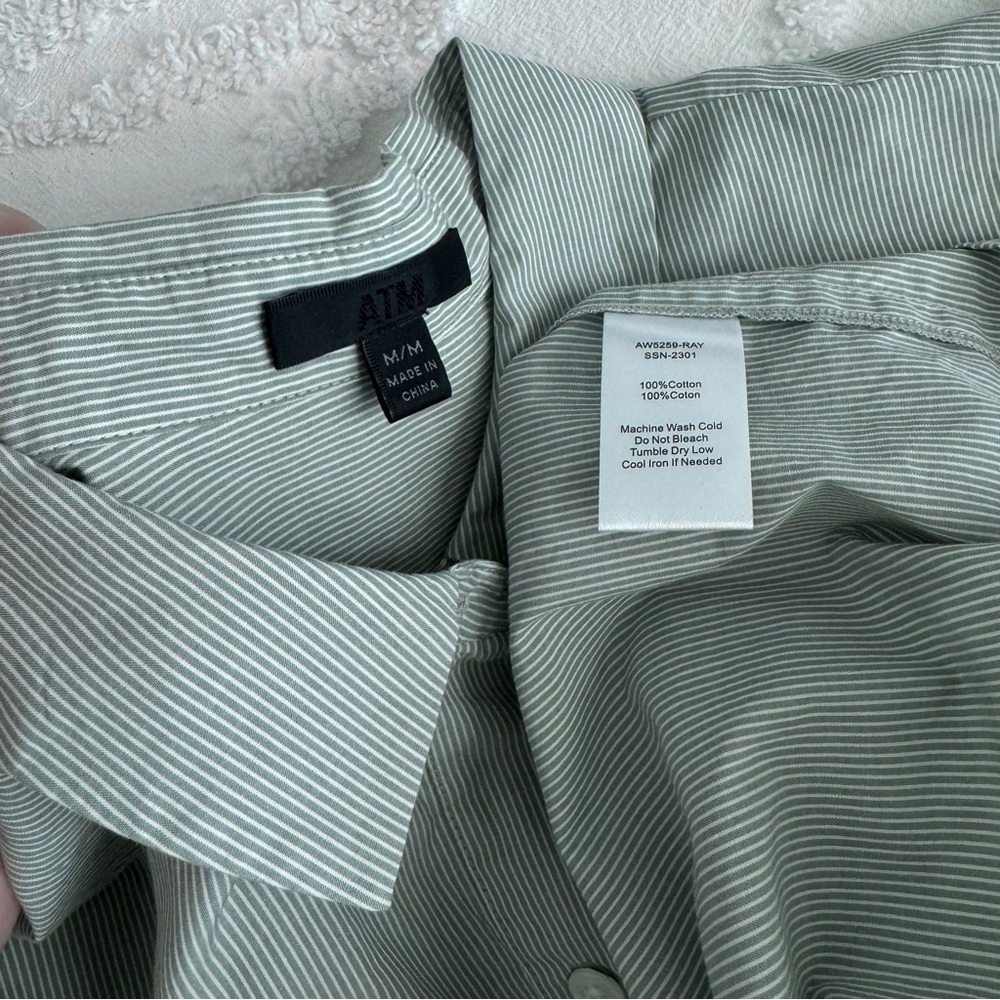 ATM Cotton Striped Shirt in Sage Green/White and shorts set, S/M - Picture 3 of 5
